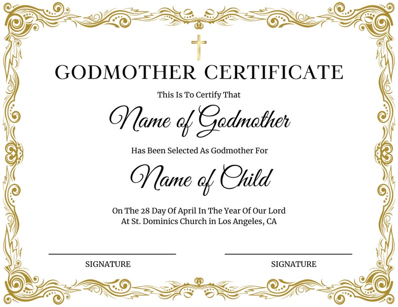 Godmother Certificate Template Editable Godmother - Etsy