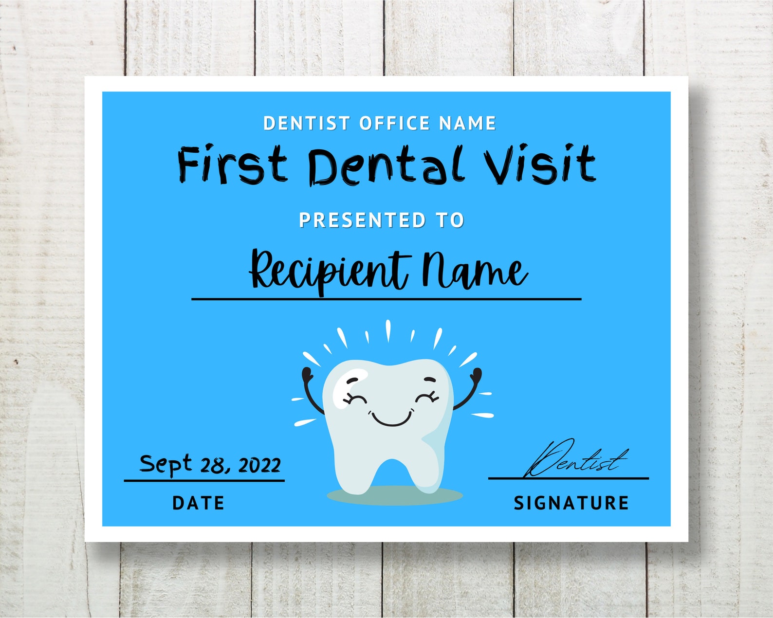 Editable Dentist Certificate Template, Dental Awards, First Dentist