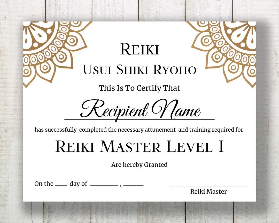 Editable Reiki Certificate Template, Printable Reiki Certificate of