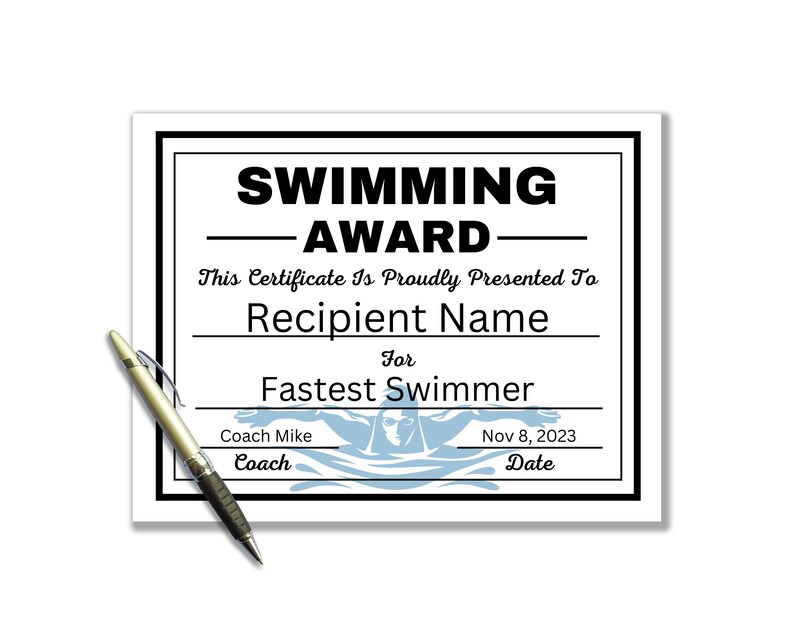 Editable Swimming Certificate Template, Printable Swimming Award, Certificates of Achievement ...