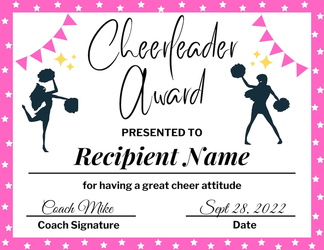 Editable Cheerleading Certificate, Editable Cheer Awards, Printable Editable Cheerleading Certificate, Editable Cheer Awards, Printable