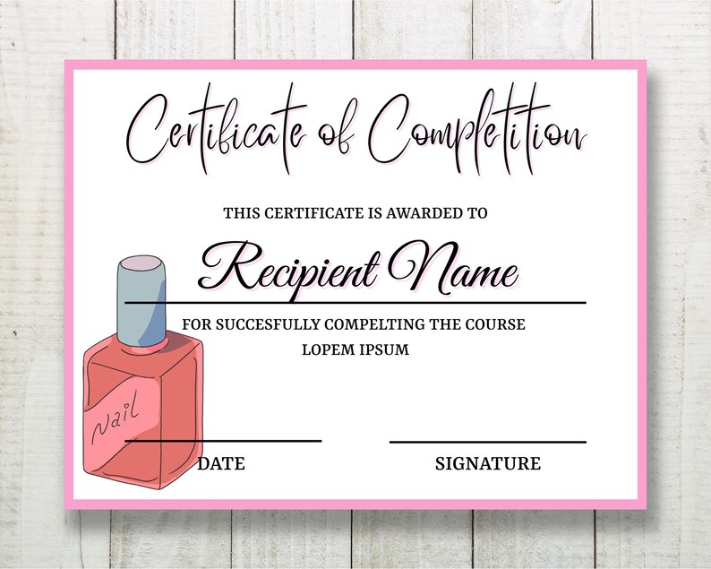 Certificate of Completion for Nails Template Nails Etsy