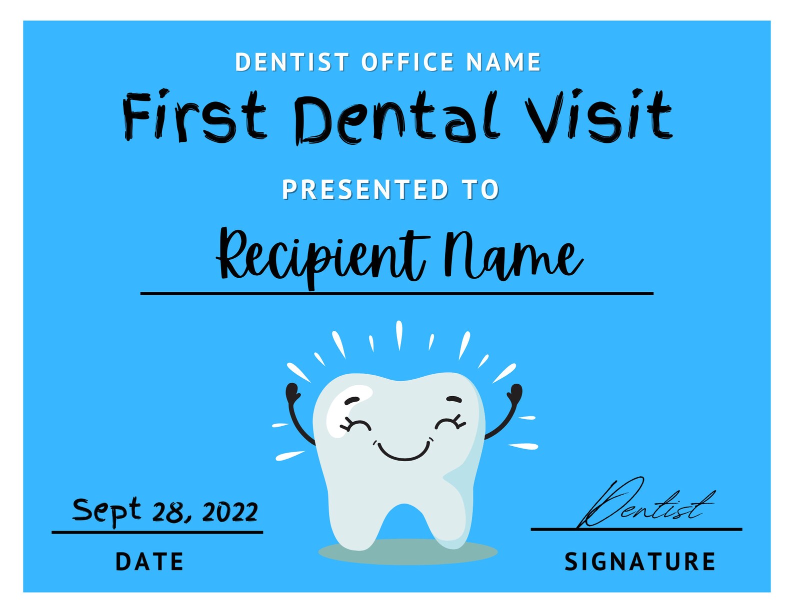 Editable Dentist Certificate Template, Dental Awards, First Dentist