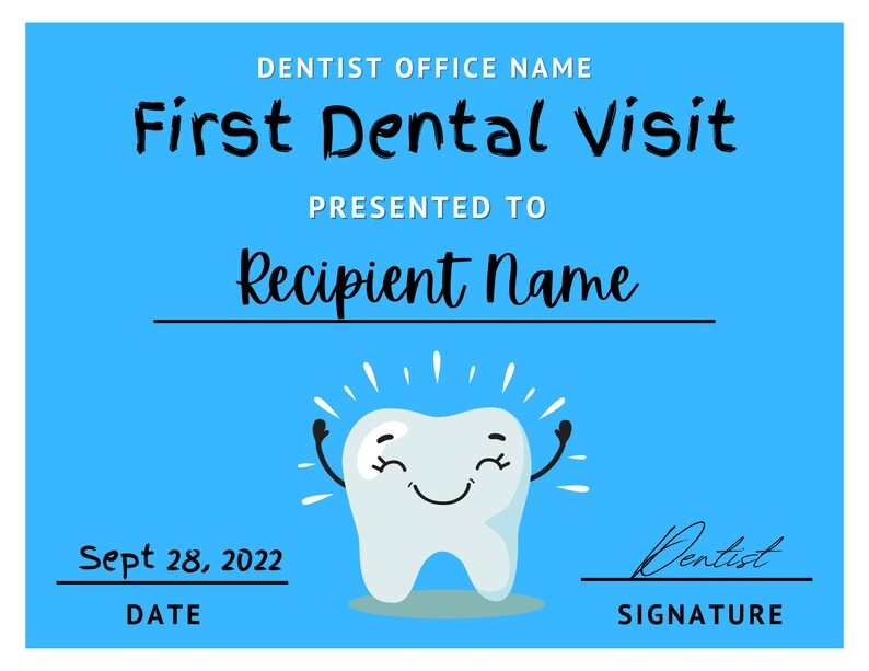 Editable Dentist Certificate Template, Dental Awards, First Dentist ...