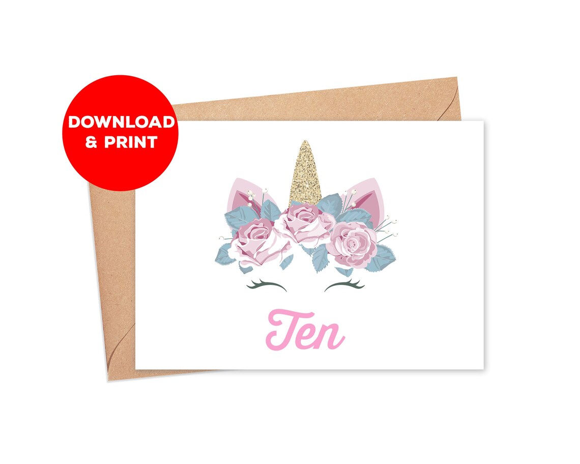 10 Year Old Birthday Card / Printable Birthday Card for Girl Cute ...