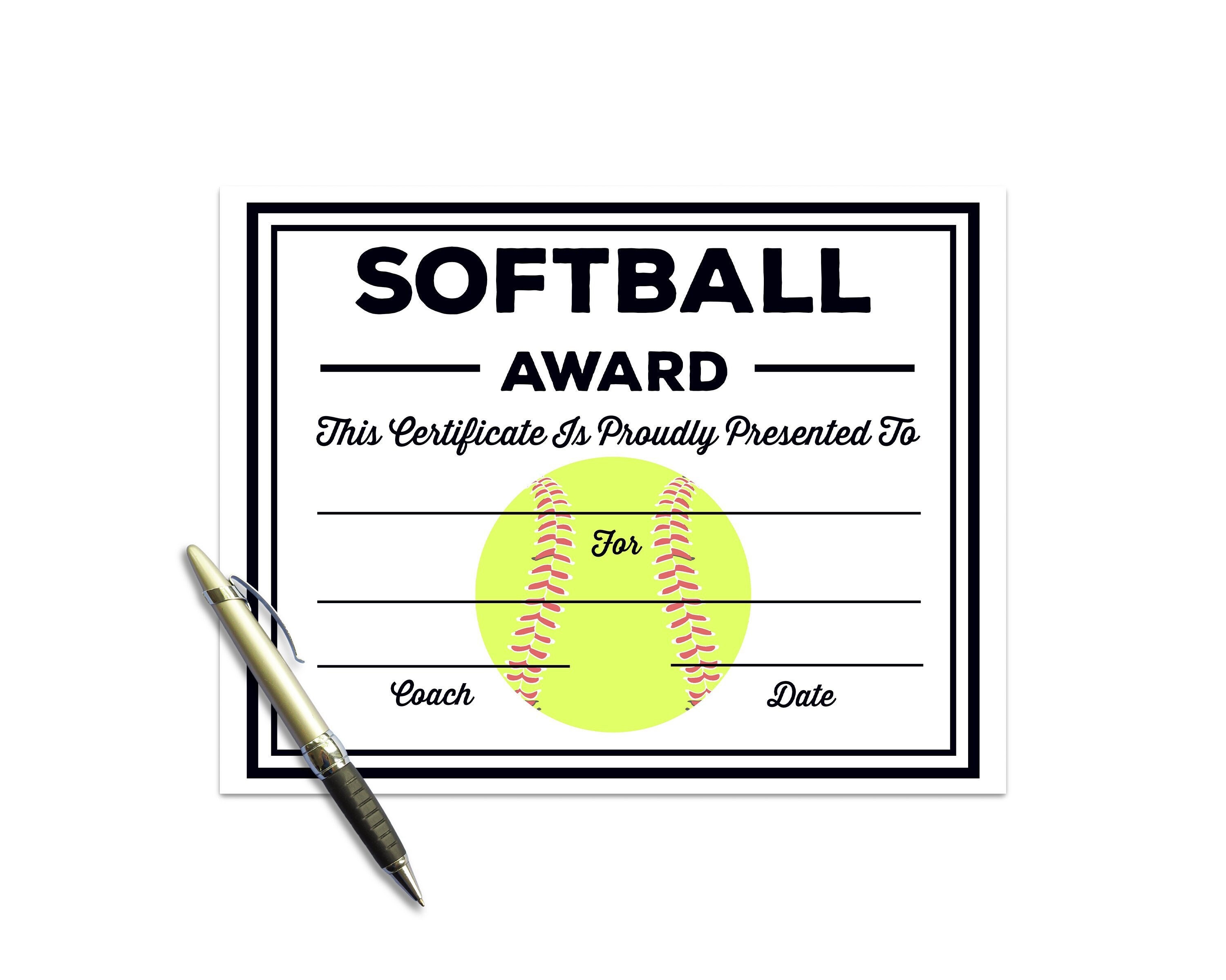 Softball Certificate Instant Download / Softball Awards / Softball