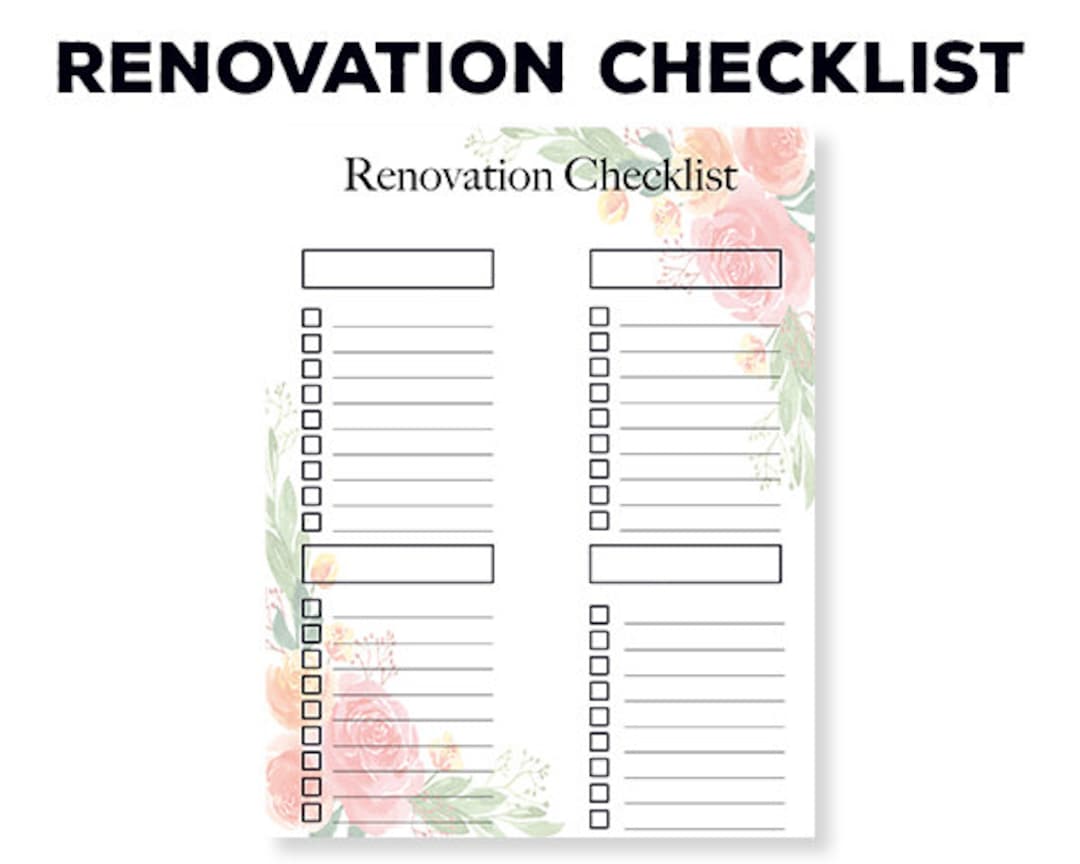 Printable Renovation Checklist, Renovation Planner, Home Renovation ...