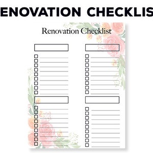 Printable Renovation Checklist, Renovation Planner, Home Renovation, Kitchen Renovation, Bathroom Renovation, Home Improvement