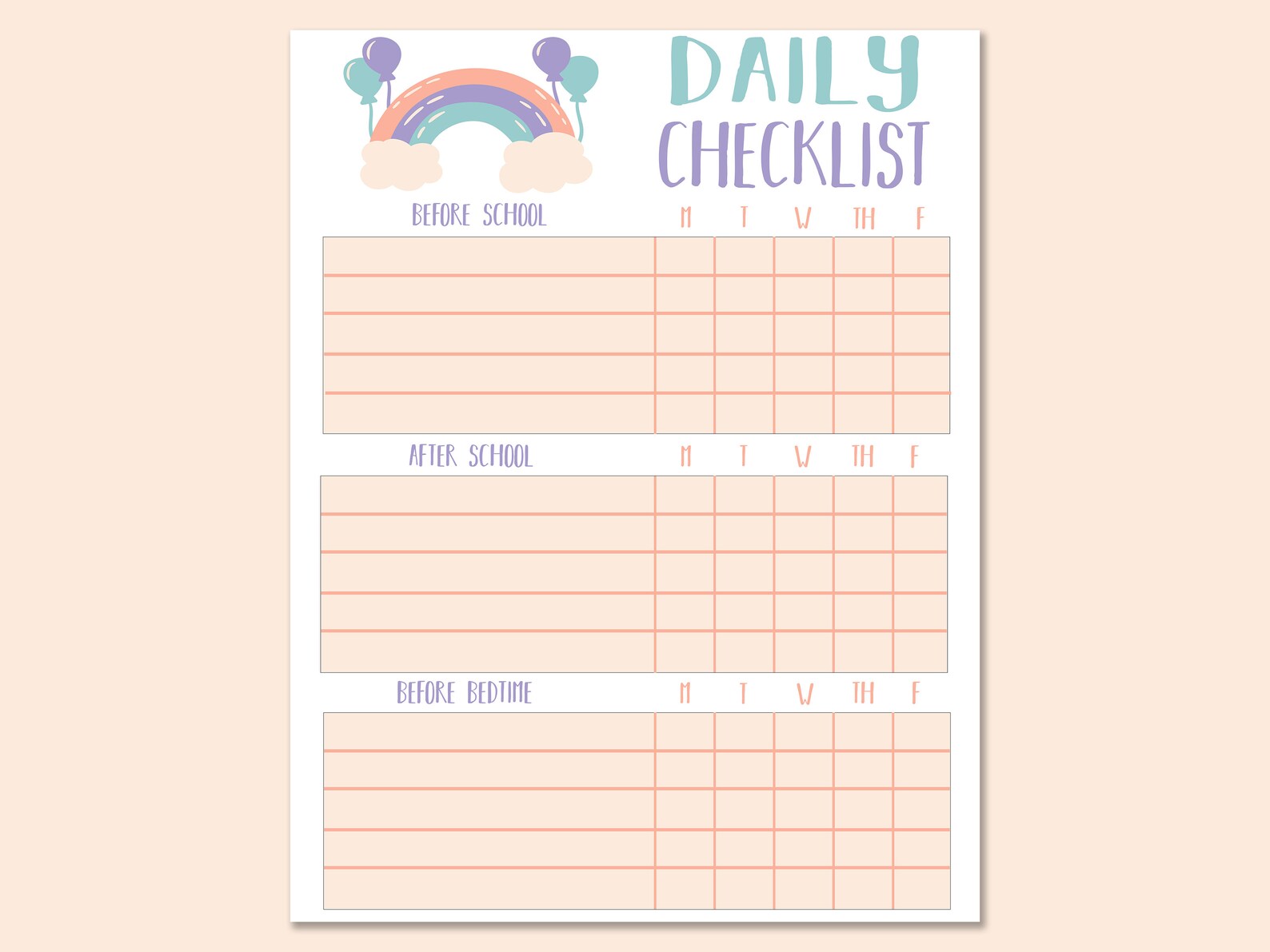 Printable Daily Checklist for Kids, Kids School Checklist Printable ...