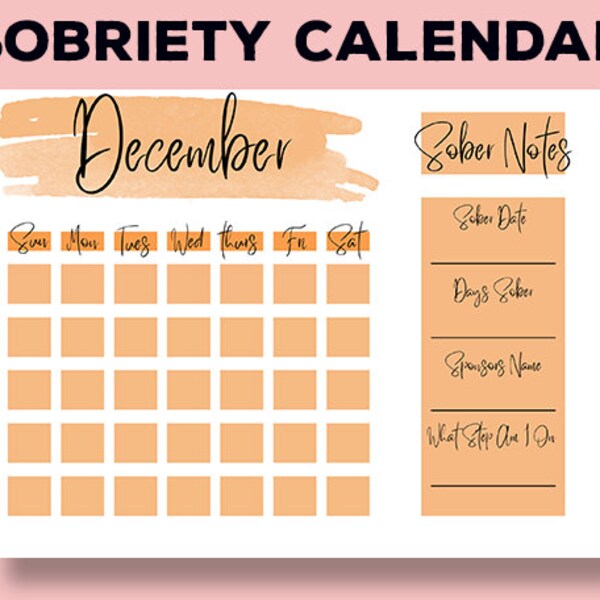 Printable Sobriety Calendar Etsy