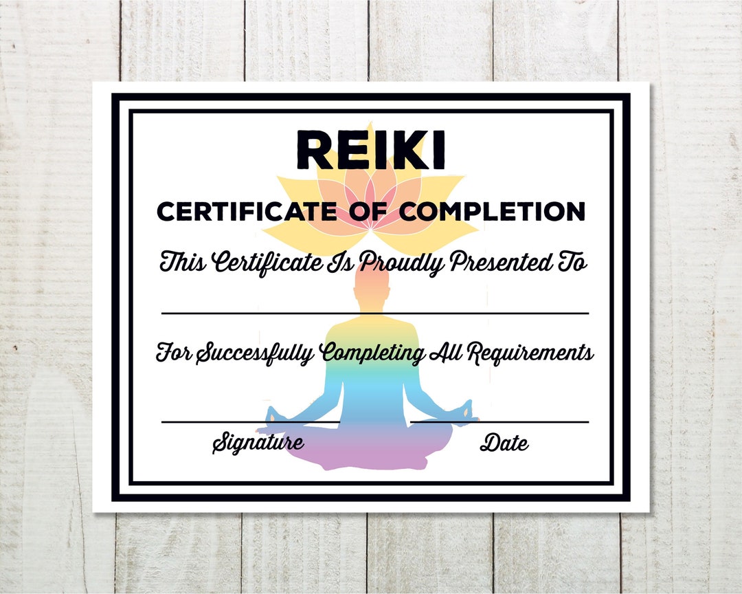 Printable Reiki Certificate, Certificate of Completion, Reiki Diploma ...