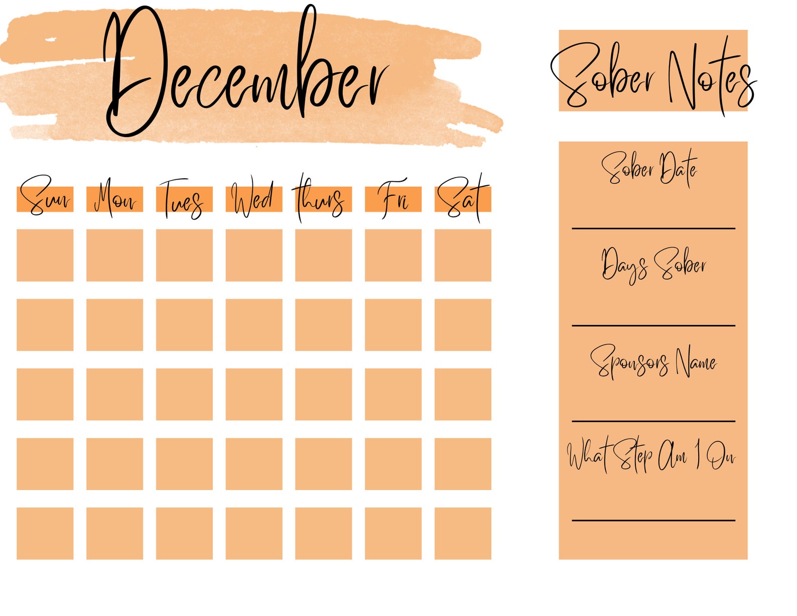 Printable Sobriety Calendar Template, Sober Calendar, Sobriety Tracker