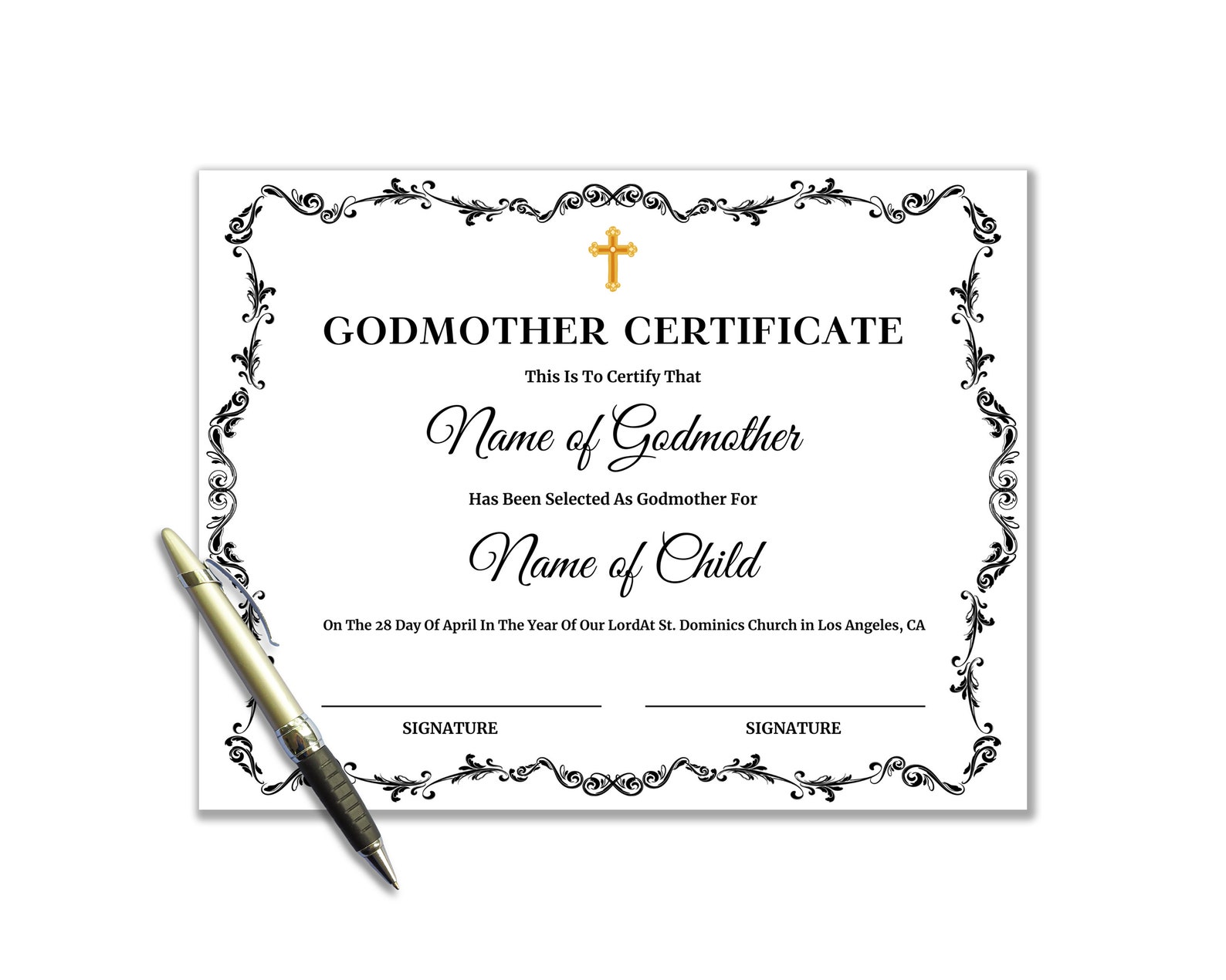 Godmother Certificate Template Editable Godmother - Etsy