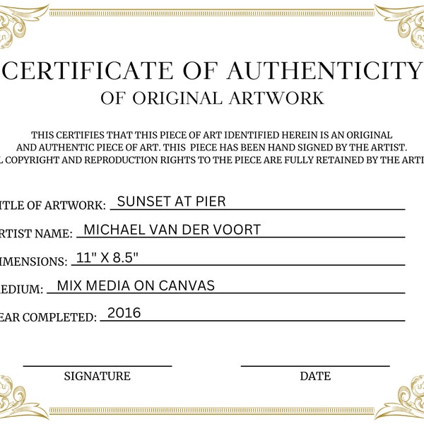 Certificat d'authenticité modifiable pour les illustrations, modèle de certificat d'authenticité, certificat d'authenticité imprimable, modèle Canva