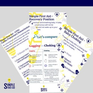 Baby First Aid Bundle for parents -the difference between Gagging & Choking? Step by Step Baby Choking Recovery position, Baby CPR Printouts