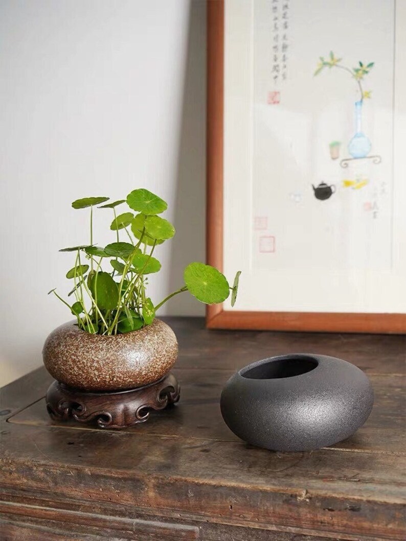 Gohobi Traditional Black & White Ikebana Round Vase Etsy