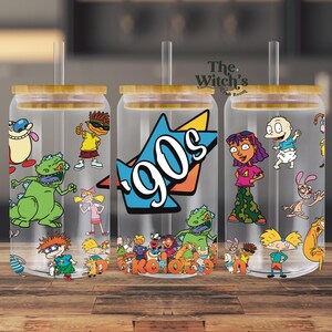 90s Cartoon Throwback 16 oz Libbey Glass Can Wrap | Retro Slime & TV Inspired Sublimation PNG