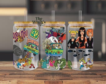 Mystery Solving Pup PNG Wrap for 16 oz Glass Can | Digital Download | Retro Van & Gang Inspired Cup Design
