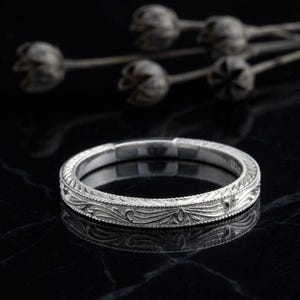 Minimalist Milgrain Art Deco Vintage Style Women's Band, Engraved Scrollwork Band, Wedding Proposal Band For Her, Anniversary Gift For Her