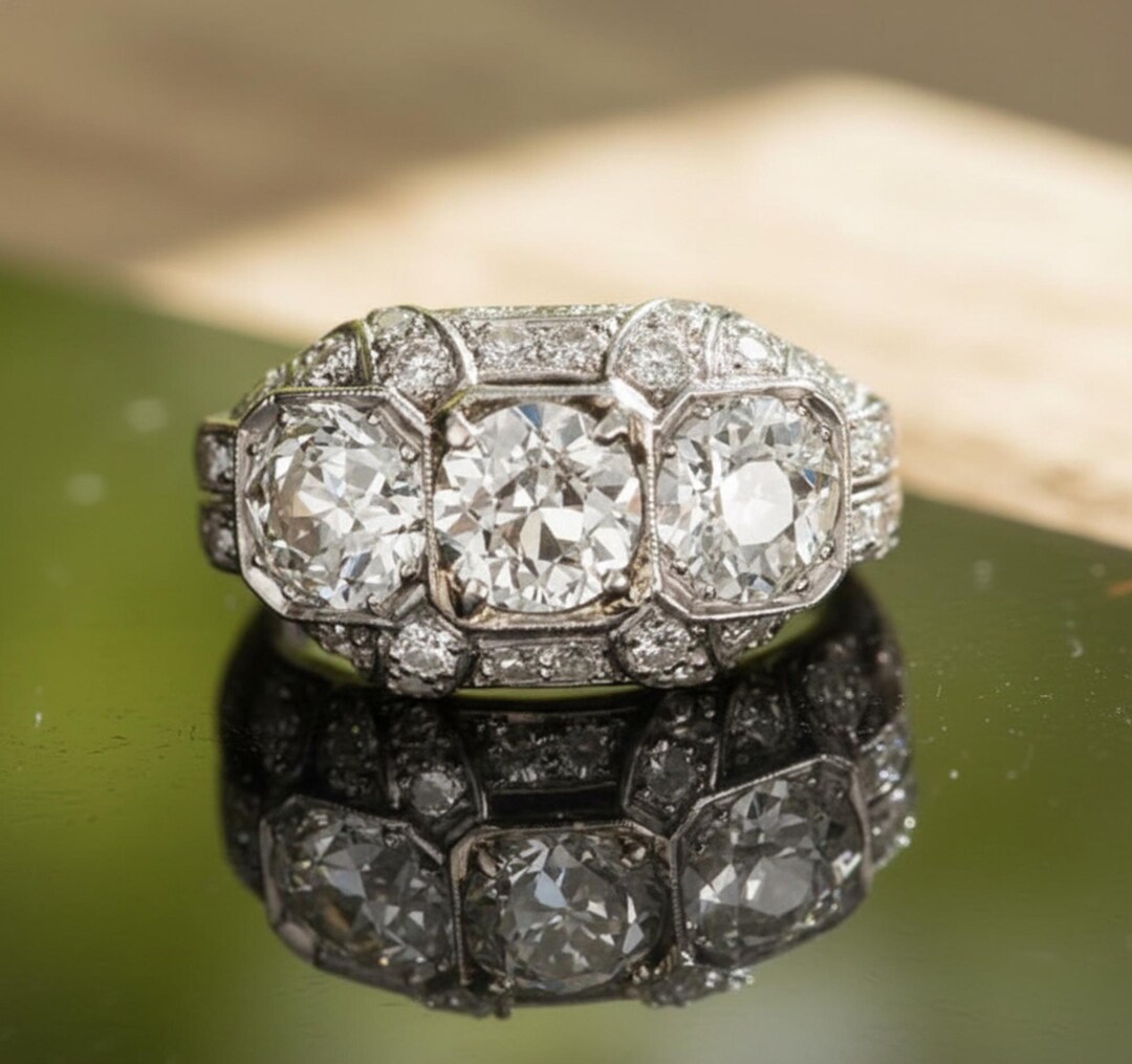Old Lady Rings Antique Art Deco Edwardian Ring, Old European Cut Moissanite Diamond ...