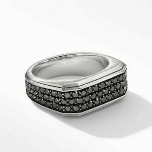 Men&#39;s Classic Daily Wear Ring, Black Pave Moisanite Diamond Ring, Silver Or Gold Wedding Ring, Engagement Proposal Ring, Handmade Jewelry
