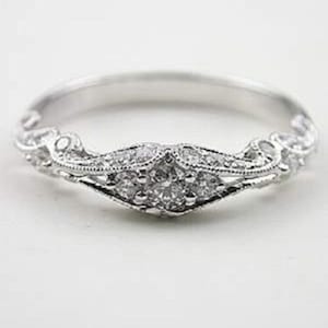 14K White Gold Art Deco Ring, Round Moissanite Diamond Wedding Ring, Milgrain Vintage Style Ring, Anniversary Gift For Wife, Engagement Ring