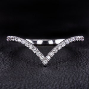 V Shaped Half Eternity Band, Stackable Minimalist Band, Round Cut Moissanite Diamond Band, Chevron Engagement Band Ring, Handmade Band Ring