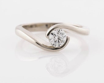 Elegant 2.25CT Round Cut Moissanite Diamond Ring, Tension Set Diamond Ring, Bypass Shank Ring, Solitaire Ring, Minimalist Ring For Women