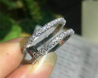 Enhancer Wedding Band, Wrap Guard Band For Women, Round Cut Moissanite Diamond Band, White Gold Open Stacked Band, Anniversary Gift For Wife