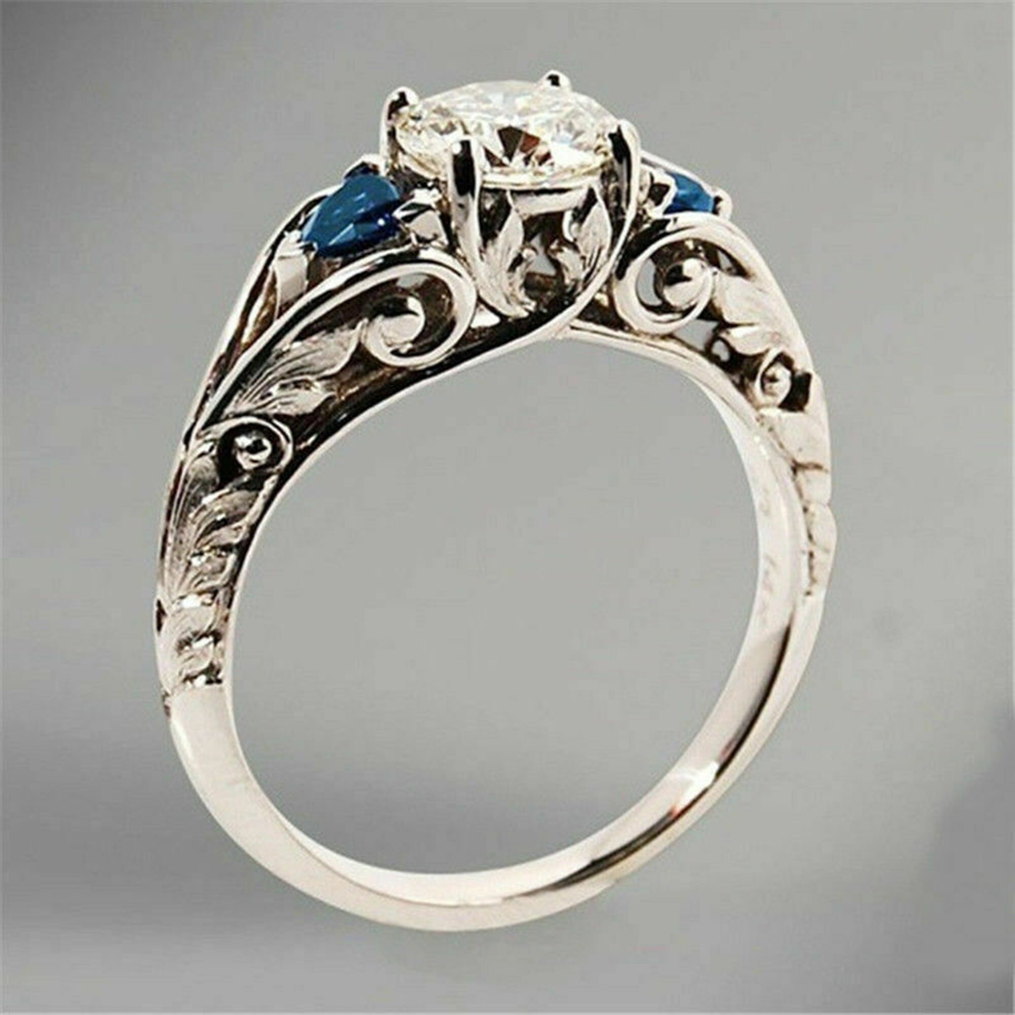 Vintage Antique Diamond Ring, Three Stone Wedding Ring, Round Cut CZ ...