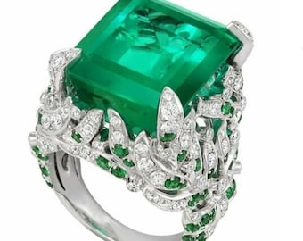 Stunning Green Emerald Cut CZ Stone Ring, Cocktail Ring, Designer Wedding Ring, Party Wear Ring, Handmade Ring, Women&#39;s Unique Gold Ring