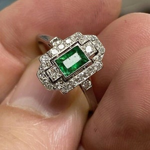 Elegant Green Emerald Cut CZ Stone Retro Ring, Art Deco Ring For Women, Edwardian Jewelry, Handmade Gemstone Ring, Anniversary Gift Ring