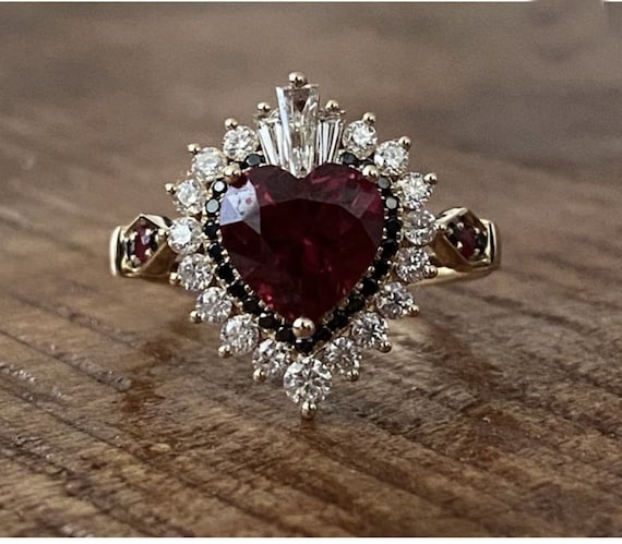 Stunning Garnet Heart Cut CZ Stone Ring Unique Double Halo Ring Multi Color Stone Bridal Ring Anniversary Gift Ring Woman s Wedding Ring Etsy