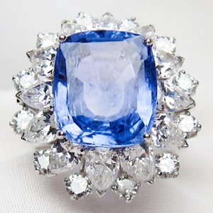 Huge Sapphire Cushion Cut CZ Stone Wedding Bridal Ring, 925 Silver Engagement Ring, Women&#39;s Cocktail Party Wear Ring, Antique Gemstone Ring