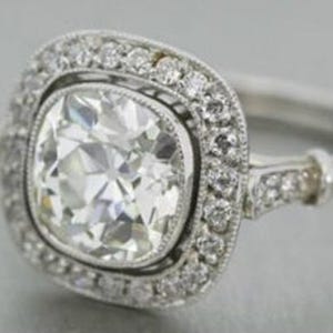 Omlijsting set oude mijn geslepen Moissaniet diamanten trouwring, antieke art deco halo ring, vintage stijl Milgrain ring, verlovingsring dames