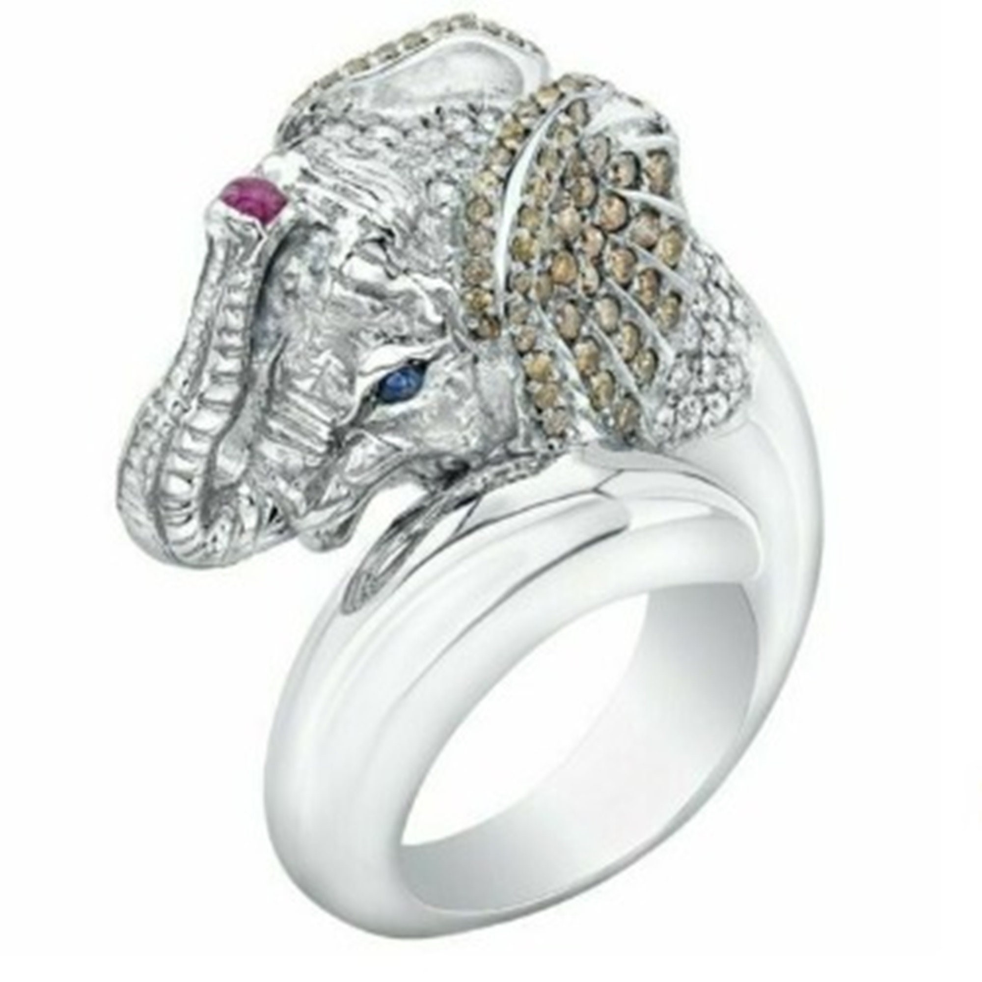 Unique Elephant Diamond Ring Blue 