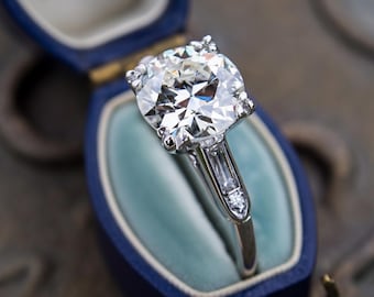 Baguette & Old European Cut Moissanite Diamond 14K Gold Ring, Five Stone Engagement Ring For Women, Vintage Style Wedding Ring, Gift For Her