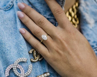 Engagement Diamond Ring Set  Round Diamond With Cushion Shape Halo Ring Set  Birthday Gift  Valentine Ring For Her  Promise RIng Set