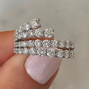 Graduated Round Cut Moissanite Diamond Multi Layer Ring, Women&#39;s Engagement Ring, 14K Gold Wedding Bridal Ring, Anniversary Gift For Wife