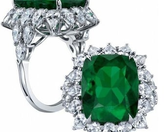 Huge Green Cushion & Pear Cut CZ Stone Ring, Multi Shape Diamond Halo Wedding Ring, Cocktail Party Wear Ring, Gemstone Engagement Ring