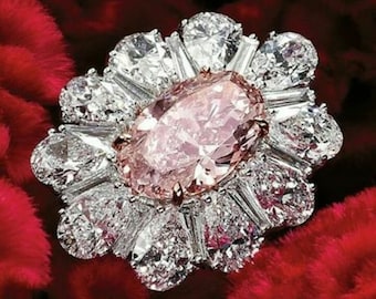 Beautiful Pink Oval Cut Diamond Ring, Flower Look Pear Cut CZ Diamond Ring, Cocktail Ring, Wedding BRidal Ring, Handmade Ring, Antique Ring