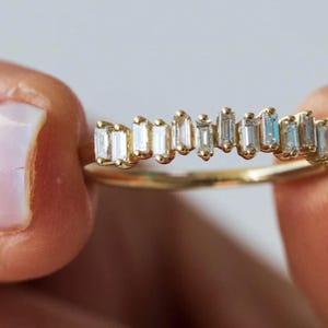 Half Eternity Engagement Band, Dainty Baguette Moissanite Diamond Wedding Band Ring, 14K Yellow Gold Minimalist Band, Anniversary Gift Ring