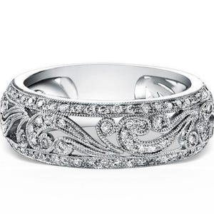 Art Deco Milgrain Filigree Band, Round Moissanite Diamond Half Eternity Band, Wedding Anniversary Band, Vintage Inspire Engagement Band