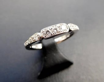 Classic Minimalist Ring, Round Moissanite Diamond Ring, Vintage Delicate Ring, Tiny Ring, 10K White Gold Ring, Wedding Anniversary Gift