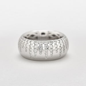 Half Eternity Scatter Band Ring, Round Moissanite Diamond Wedding Band Ring For Bride, 925 Silver Flush Set Band, Engagement Proposal Band