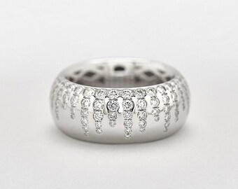 Half Eternity Scatter Band Ring, Round Moissanite Diamond Wedding Band Ring For Bride, 925 Silver Flush Set Band, Engagement Proposal Band