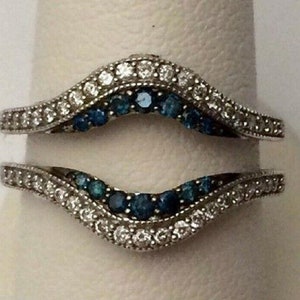 Enhancer Guard Band, White & Blue Round Cut CZ Stone Band, Milgrain Set Ring, Birthday Gift For Her, Woman's Wedding Band Ring, Fine Jewelry