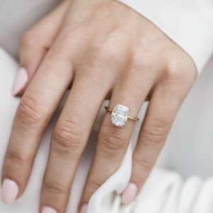 3.15 TCW Cushion & Round Moissanite Diamond Ring, Hidden Halo Engagement Ring, Proposal Ring For Valentine Gift, Delicate Anniversary Ring