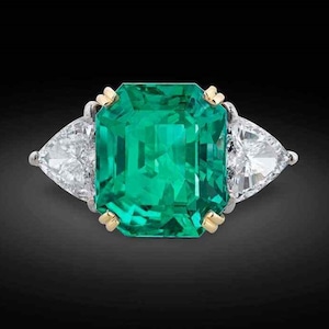 Luxurious Green Asscher With Trillion Cut CZ Stone Ring, Three Stone Engagement Ring, Past Present Future Ring, Gemstone Solitaire Fine Ring