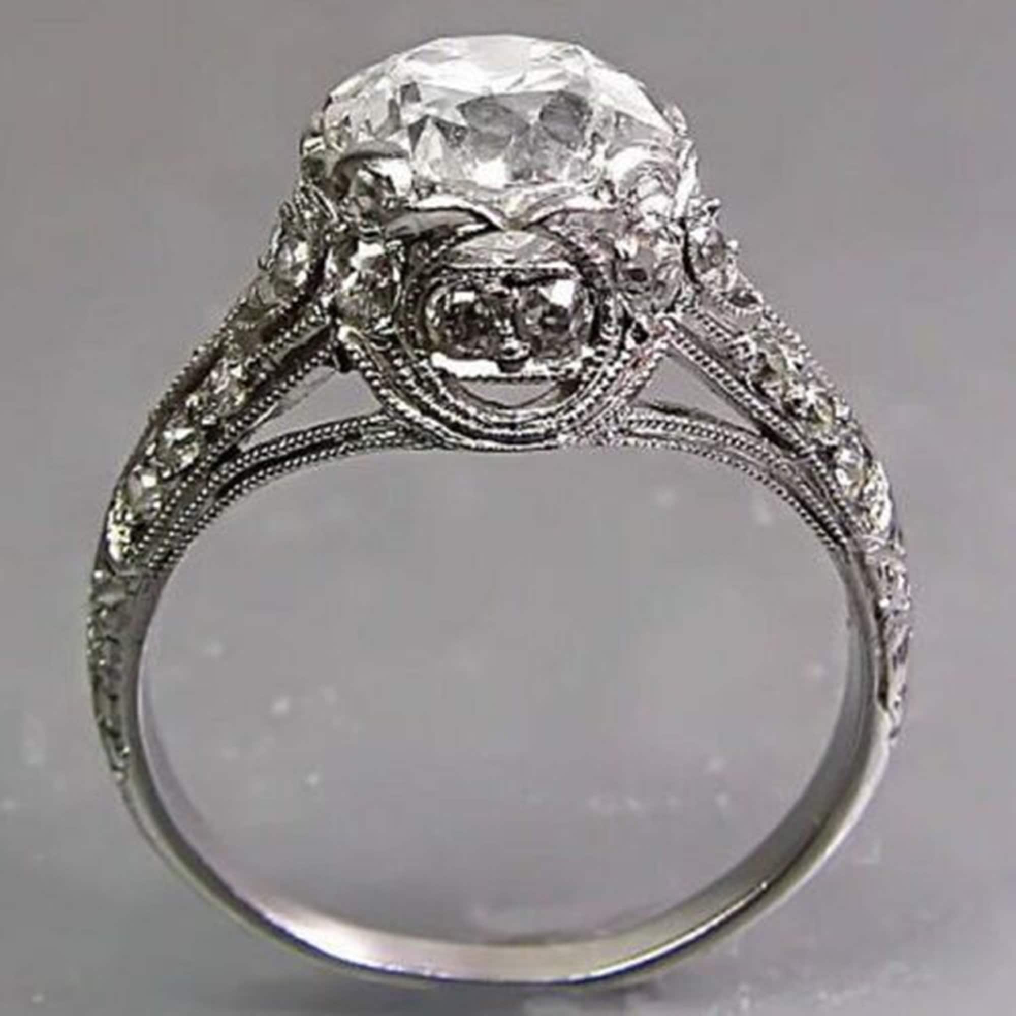 Antique Milgrain Set Retro Ring, Art Deco Ring, Round Moissanite Diamond Vintage Inspire Ring, Wedding Ring, 14K Gold Or 925 Silver Ring